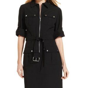 Michael Kors black zippered midi dress with belt